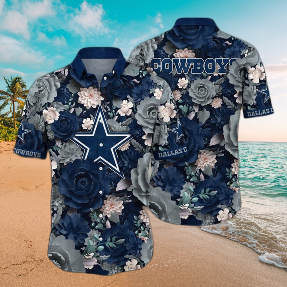 Dallas Cowboys Monochrome Blooms Hawaiian Shirt
