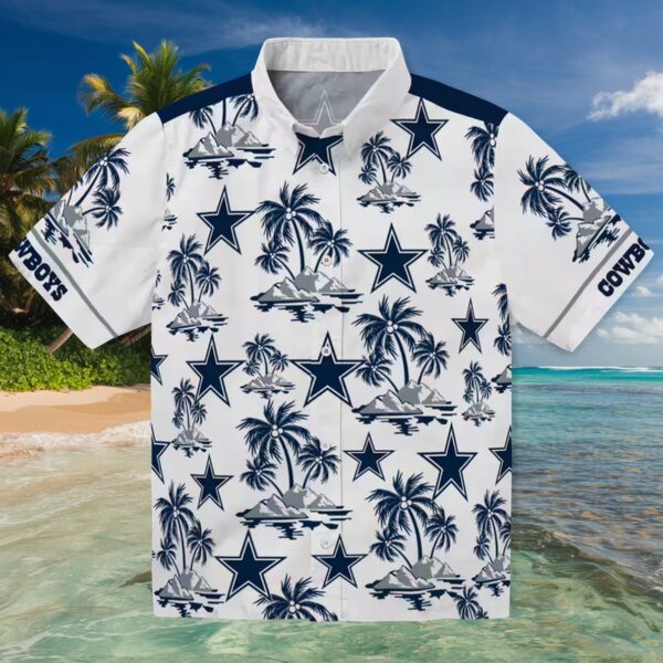 Dallas Cowboys Palm Island Print Blue White Hawaiian Shirt