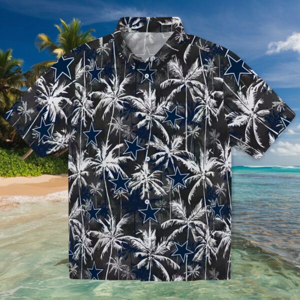 Dallas Cowboys Palm Pattern Blue Black Hawaiian Shirt