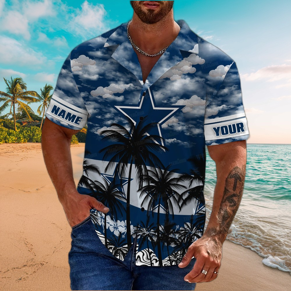 Dallas Cowboys Palm Sky Custom Name Hawaiian Shirt