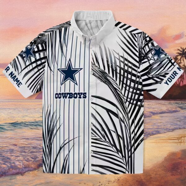 Dallas Cowboys Palm Stripes Blue Black White Hawaiian Shirt