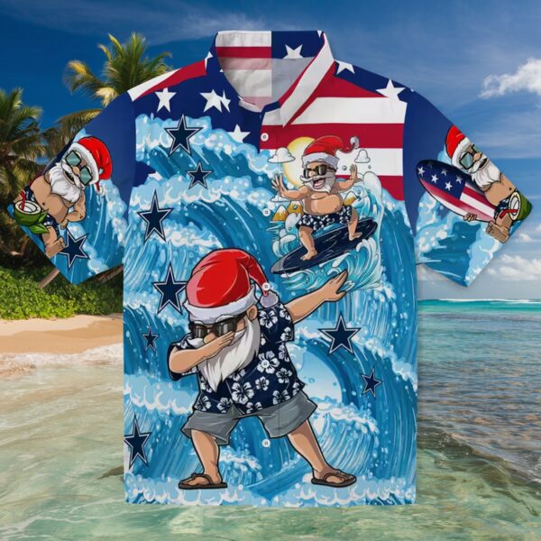 Dallas Cowboys Surfing Santa Blue Hawaiian Shirt