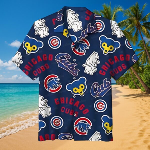 Chicago Cubs Bear & Logo Aloha Shirt - MLB Fan Gear