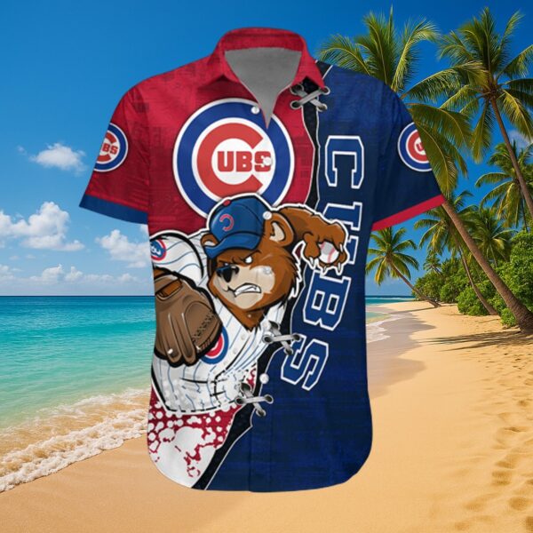 Chicago Cubs Bear Pitcher Split Design Tropical Aloha Shirt
