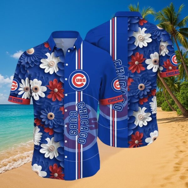 Chicago Cubs Bold Flower Pattern Hawaiian Shirt