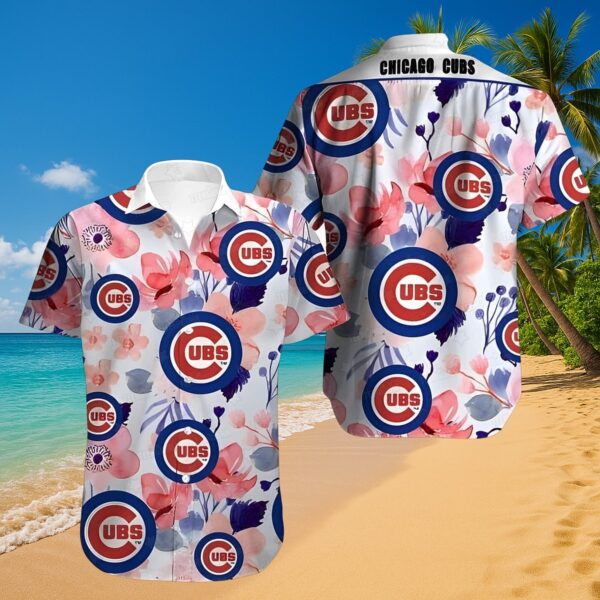 Chicago Cubs Floral Tropical Print Aloha Shirt - Official MLB