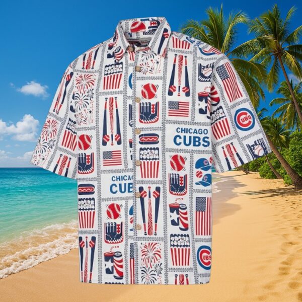 Chicago Cubs Patriotic Baseball Aloha Shirt - MLB Fan - Image 3