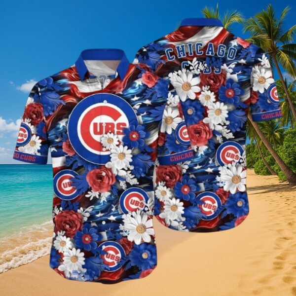 Chicago Cubs Patriotic Floral Hawaiian Shirt