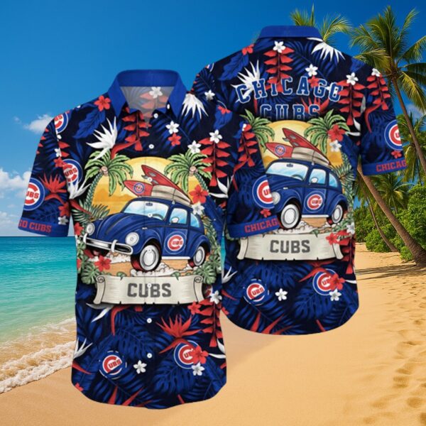 Chicago Cubs Surf Safari Car & Tropical Print Shirt