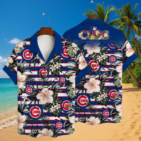 Chicago Cubs Tropical Floral Stripe Button-Up