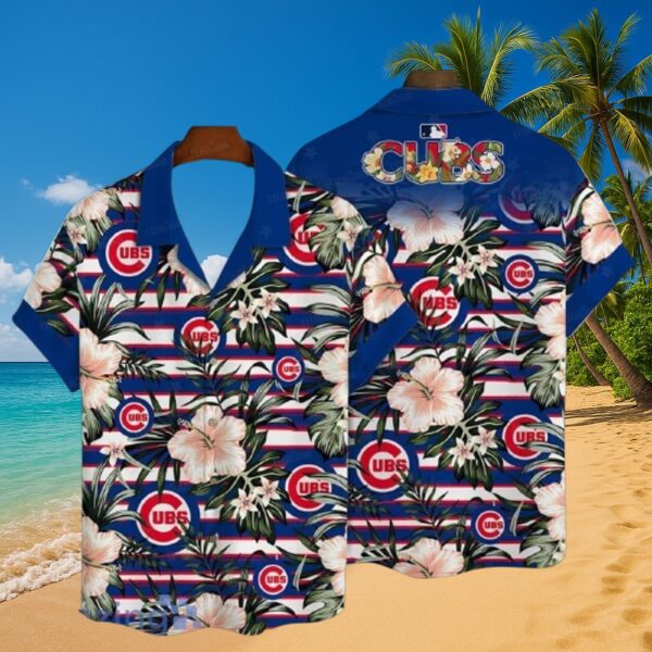 Chicago Cubs Tropical Hibiscus Stripe Aloha Shirt