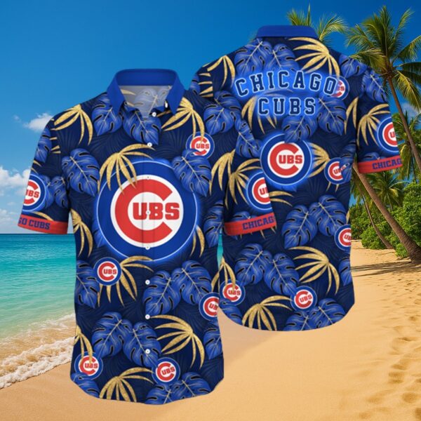 Chicago Cubs Tropical Leaf Print Aloha Shirt