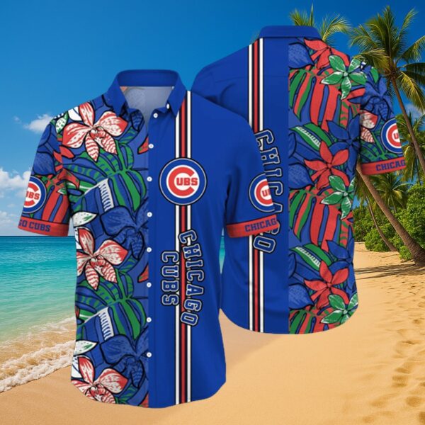 Chicago Cubs Tropical Paradise & Team Stripe Hawaiian Shirt