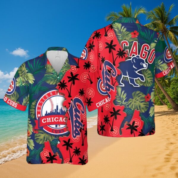 Chicago Cubs Tropical Split Pattern Aloha Shirt