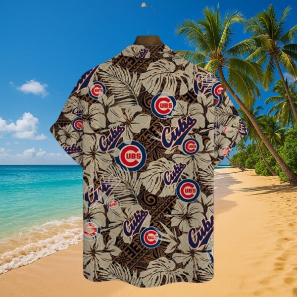 Cubs Brown Tropical Leaf Pattern MLB Aloha Shirt - Image 3