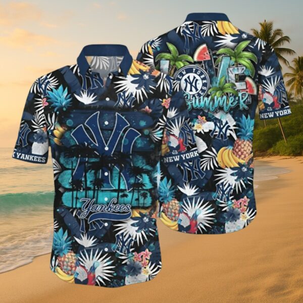 NY Yankees Tropical Fruit & Palm Hawaiian Shirt MLB