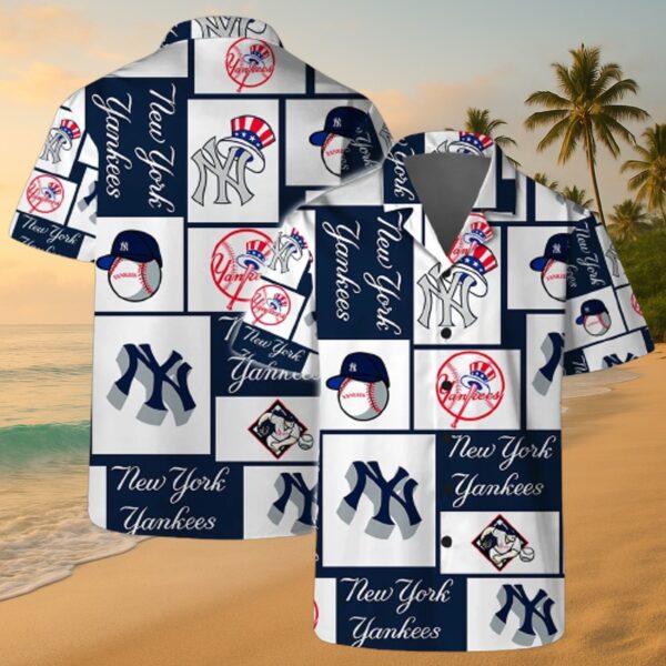 New York Yankees Block Pattern Aloha Shirt