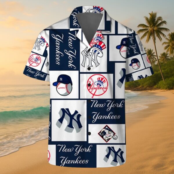 New York Yankees Block Pattern Aloha Shirt - Image 3
