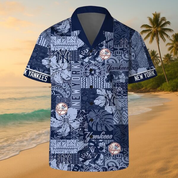 New York Yankees Blue Mosaic Aloha Shirt - Tropical Fan Apparel - Image 3