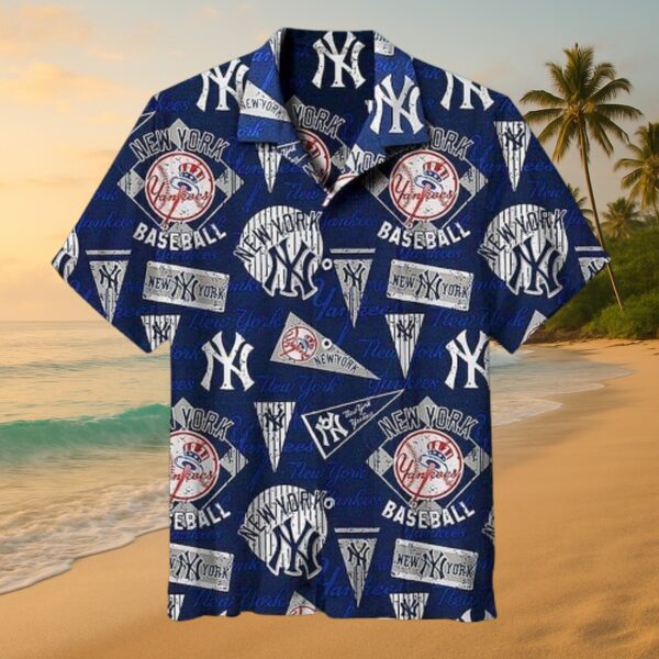 New York Yankees Navy Pennant Aloha Shirt