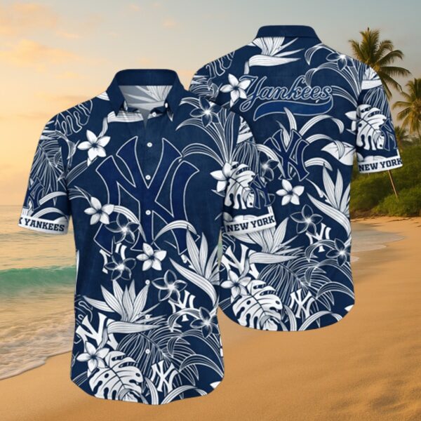 New York Yankees Navy Tropical Aloha Fan Shirt