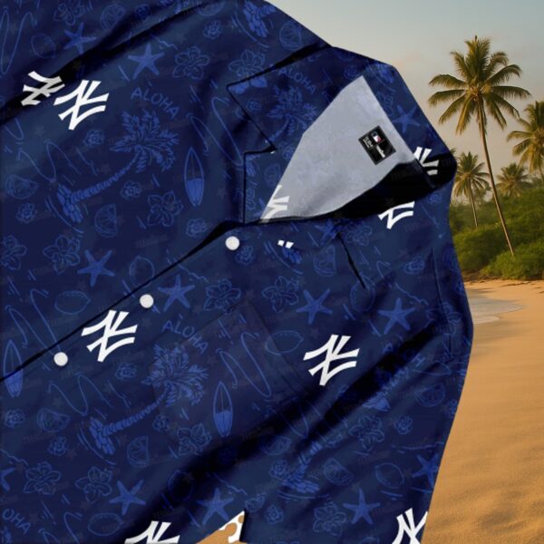 New York Yankees Palm & Aloha Print Hawaiian Shirt - Image 3