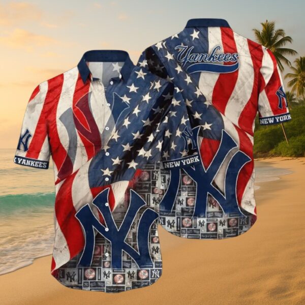 New York Yankees Patriotic Flag Print Hawaiian Shirt