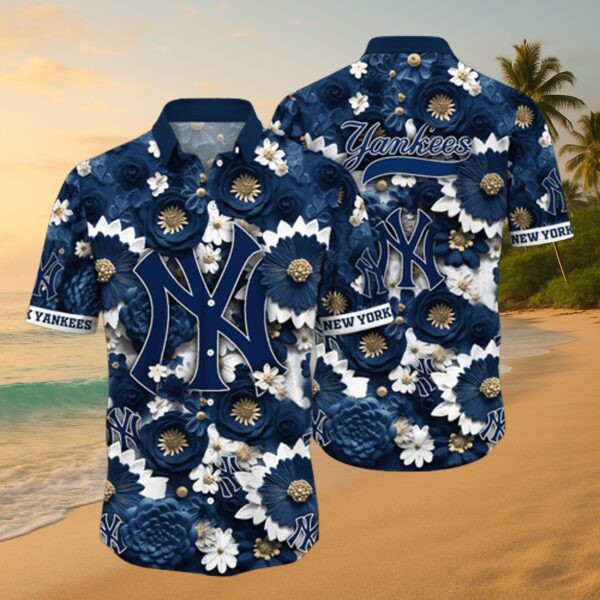New York Yankees Sculpted Floral Aloha Shirt