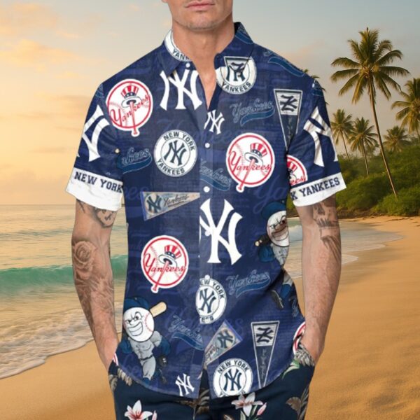 New York Yankees Tropical Icons Print Hawaiian Shirt - Image 4