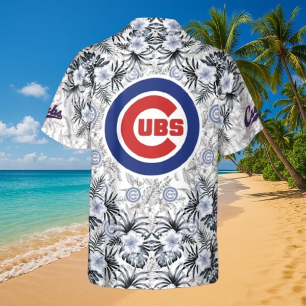 Official Chicago Cubs Grayscale Tropical Floral Shirt - Image 3