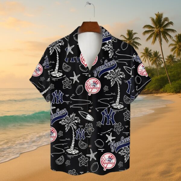 Yankees Black Tropical Print Hawaiian Shirt MLB - Image 3