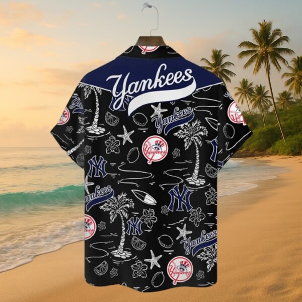 Yankees Black Tropical Print Hawaiian Shirt MLB - Image 4