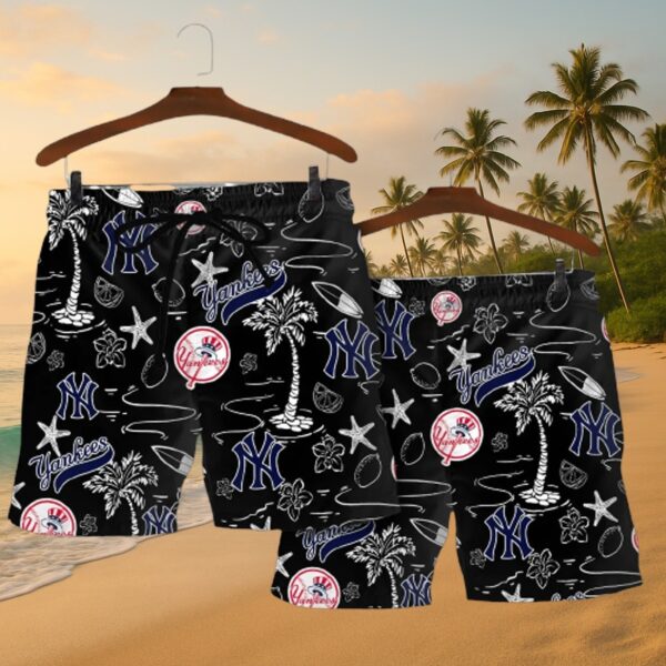 Yankees Black Tropical Print Hawaiian Shirt MLB - Image 5