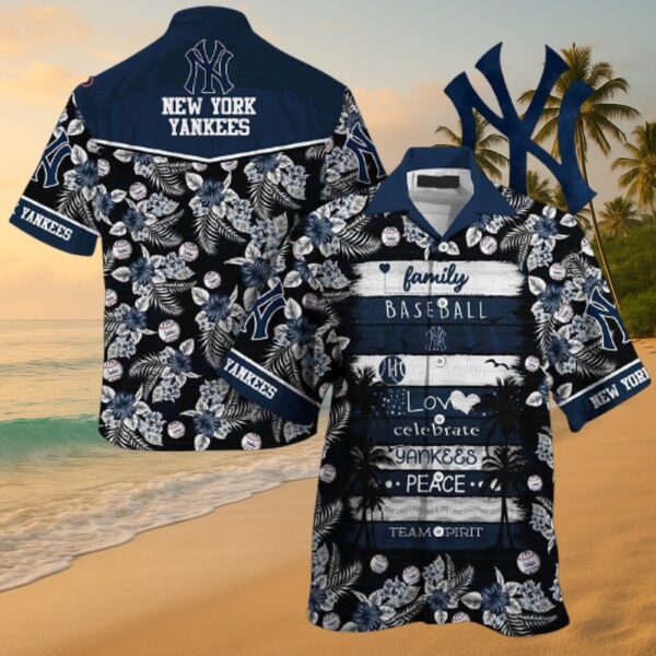 Yankees Navy Aloha Shirt - Family Baseball Print