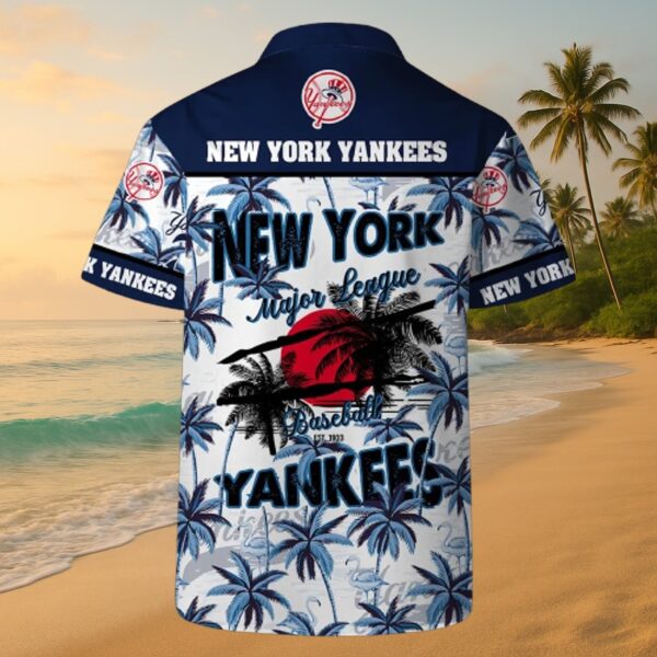 Yankees Navy Palm & Logo Hawaiian Shirt - Image 4