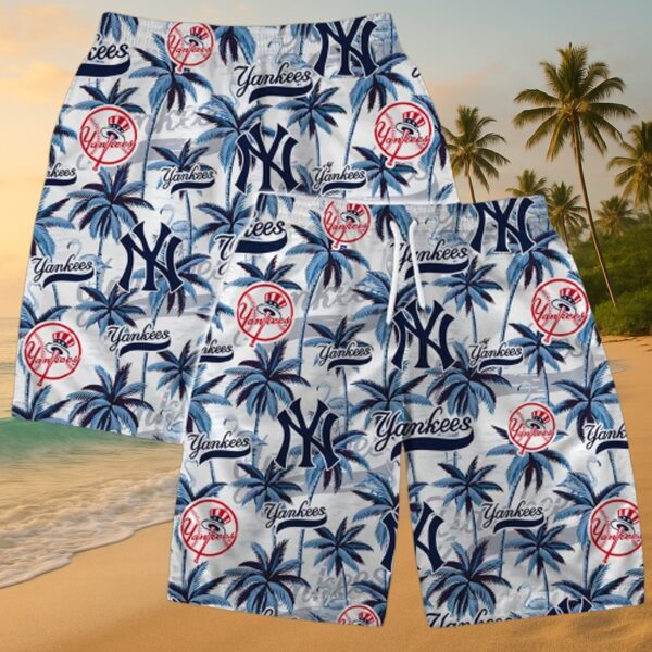 Yankees Navy Palm & Logo Hawaiian Shirt - Image 5