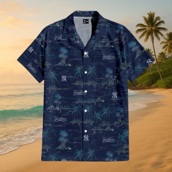 Yankees Navy Palm Print Tropical Hawaiian Shirt