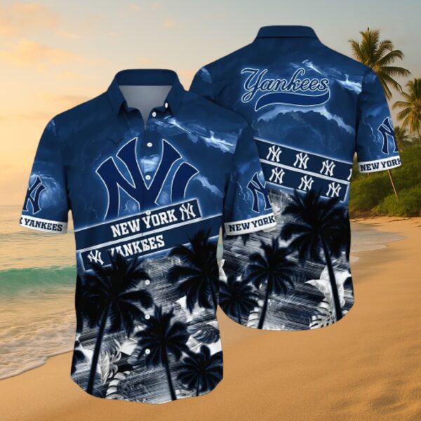 Yankees Navy Palm & Sky Hawaiian Shirt