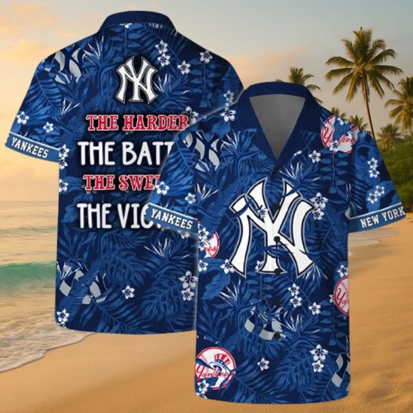 Yankees Navy Tropical Floral Hawaiian Shirt