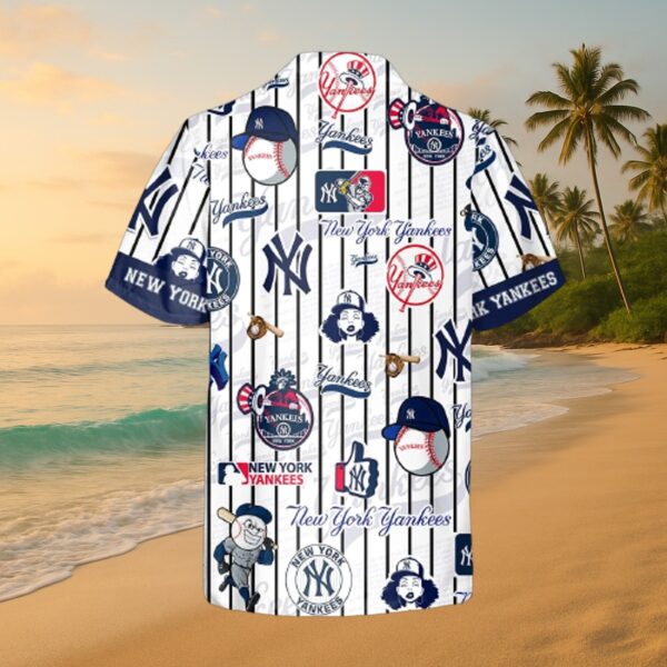 Yankees Pinstripe MLB Hawaiian Fan Shirt - Image 3