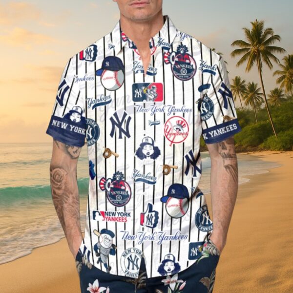 Yankees Pinstripe MLB Hawaiian Fan Shirt - Image 4