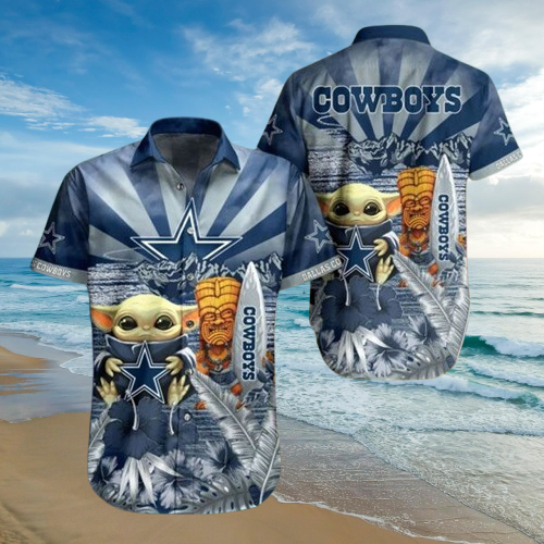 Dallas Cowboys Tropical Leave Baby Yoda Hawaiian Shirt
