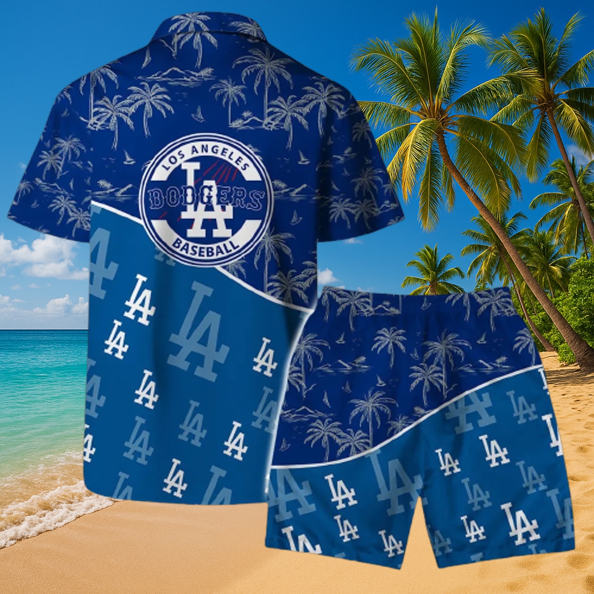 LA Dodgers Tropical Print Hawaiian Shirt & Shorts Set