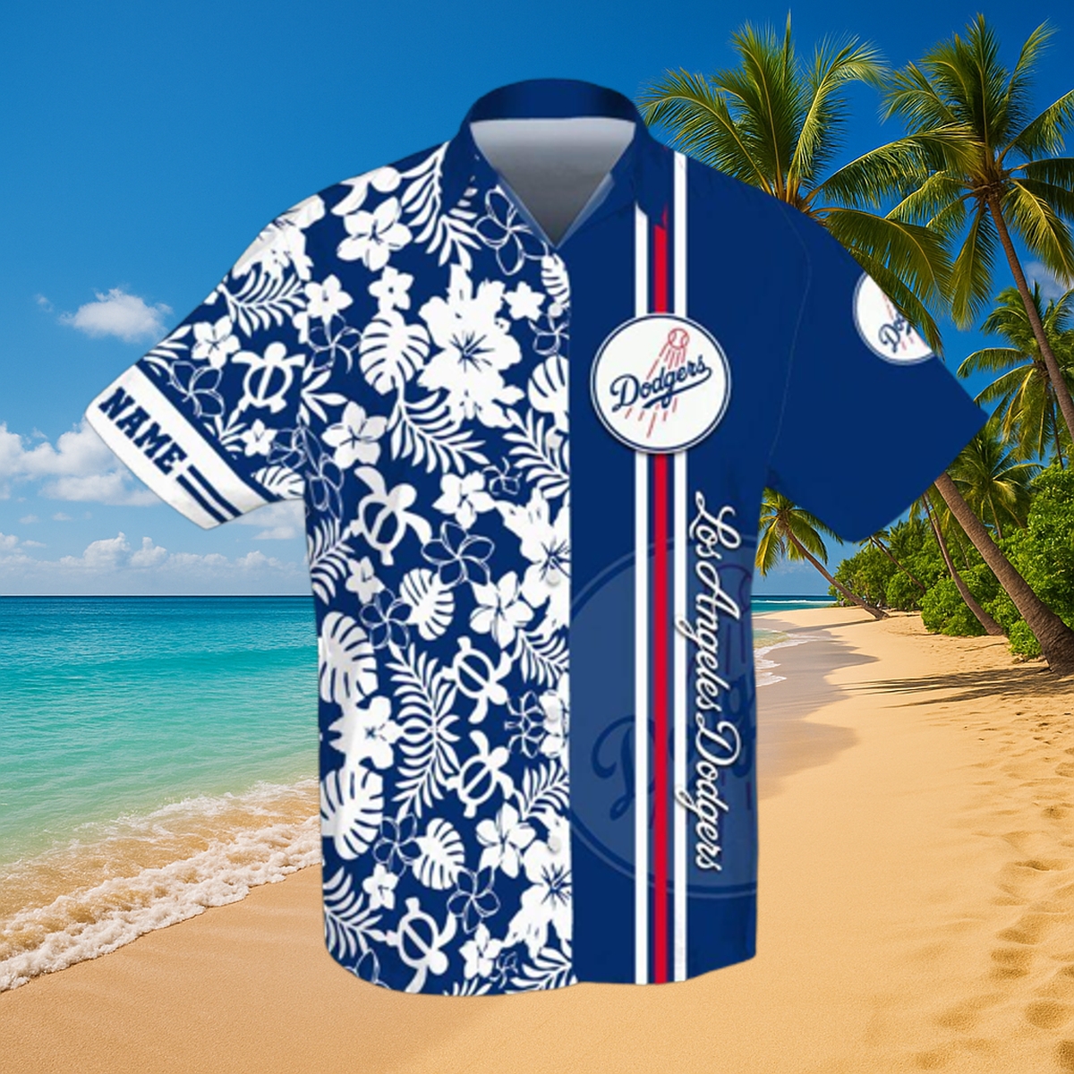 Personalized LA Dodgers Aloha Shirt - Unique Floral Split Design