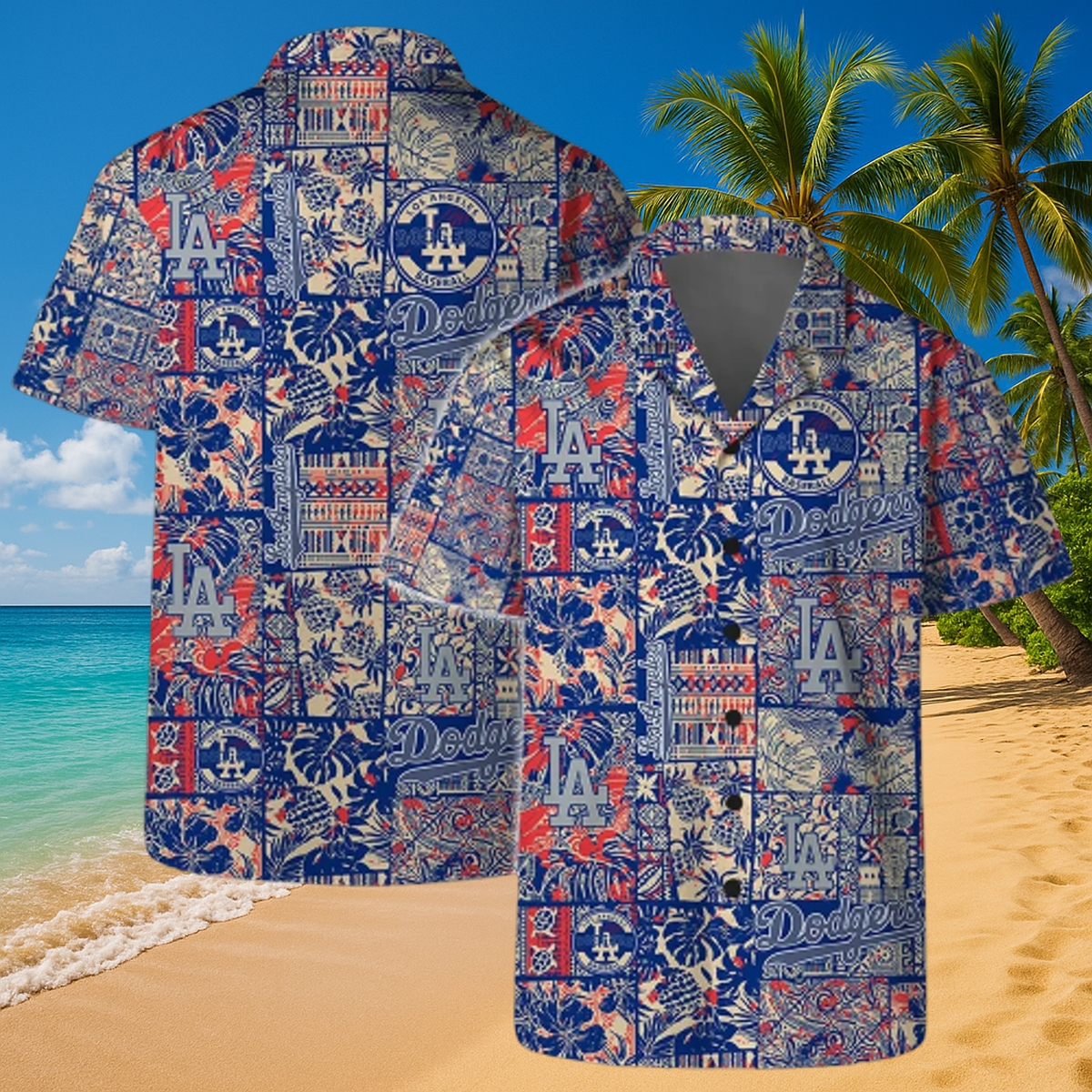 Los Angeles Dodgers Retro Patchwork Aloha Shirt - Mens Fan Gear