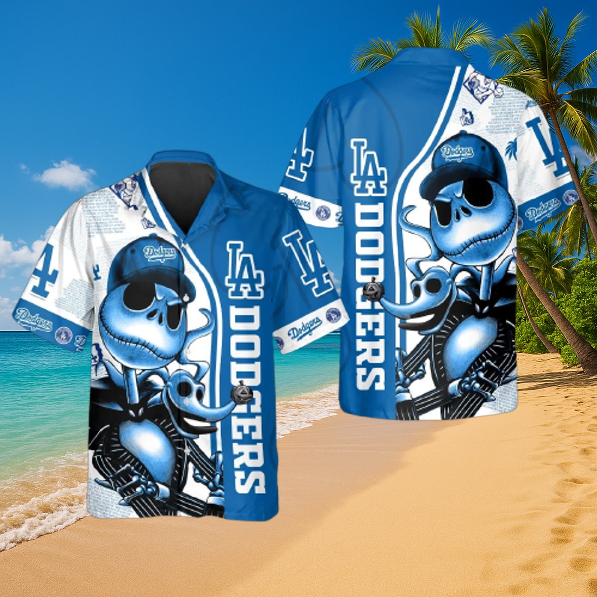 LA Dodgers Skeleton Dog Print Hawaiian Shirt - Unique Aloha