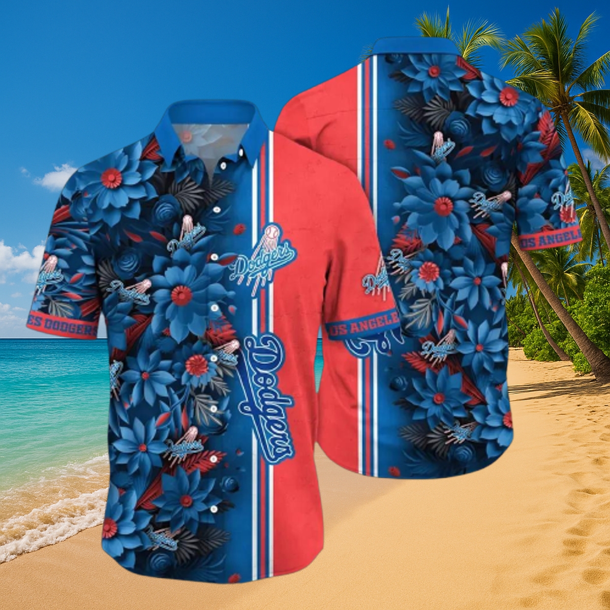Men's LA Dodgers Vibrant Floral Stripe Hawaiian Shirt