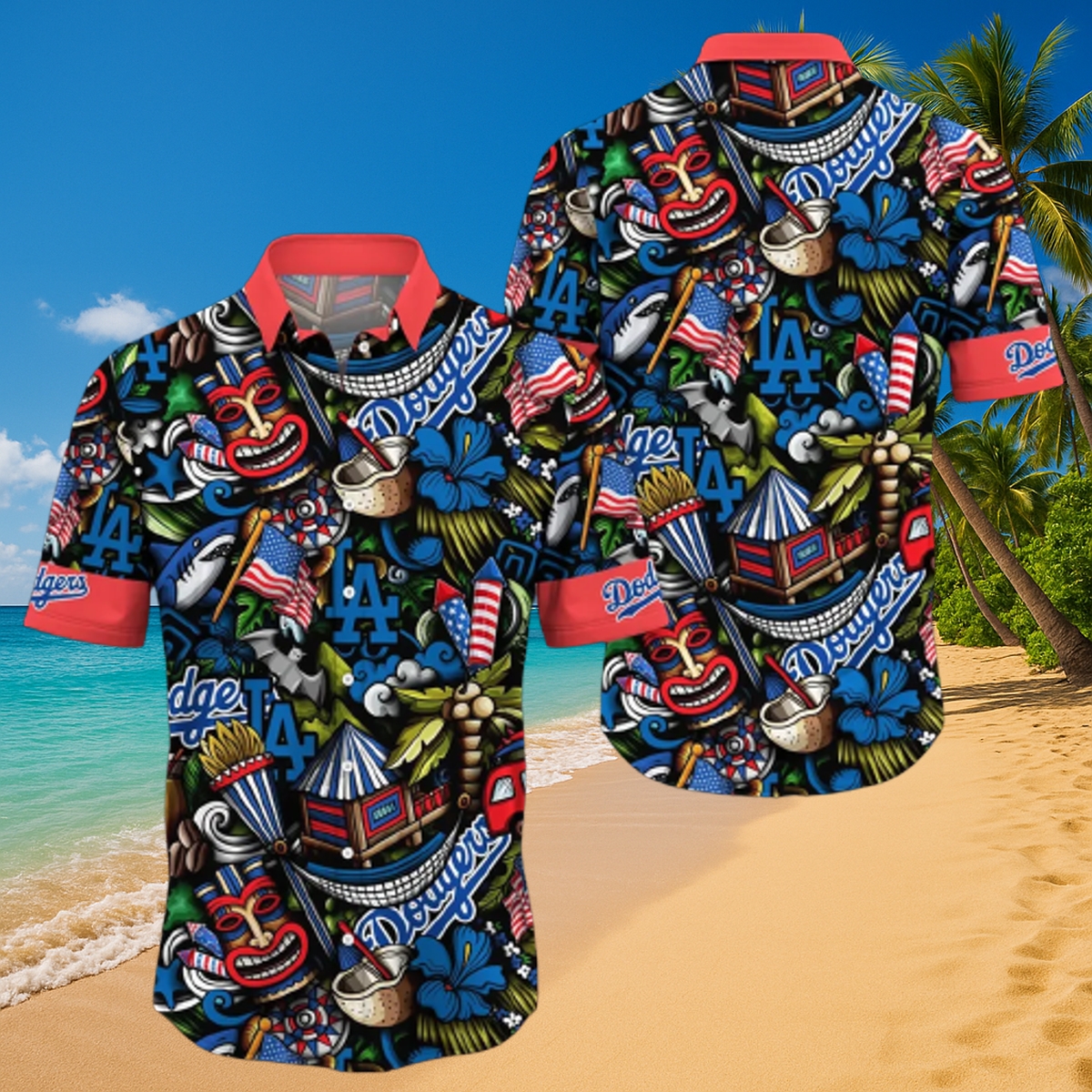 LA Dodgers Vibrant Tiki Print Aloha Shirt - Summer Fan Gear
