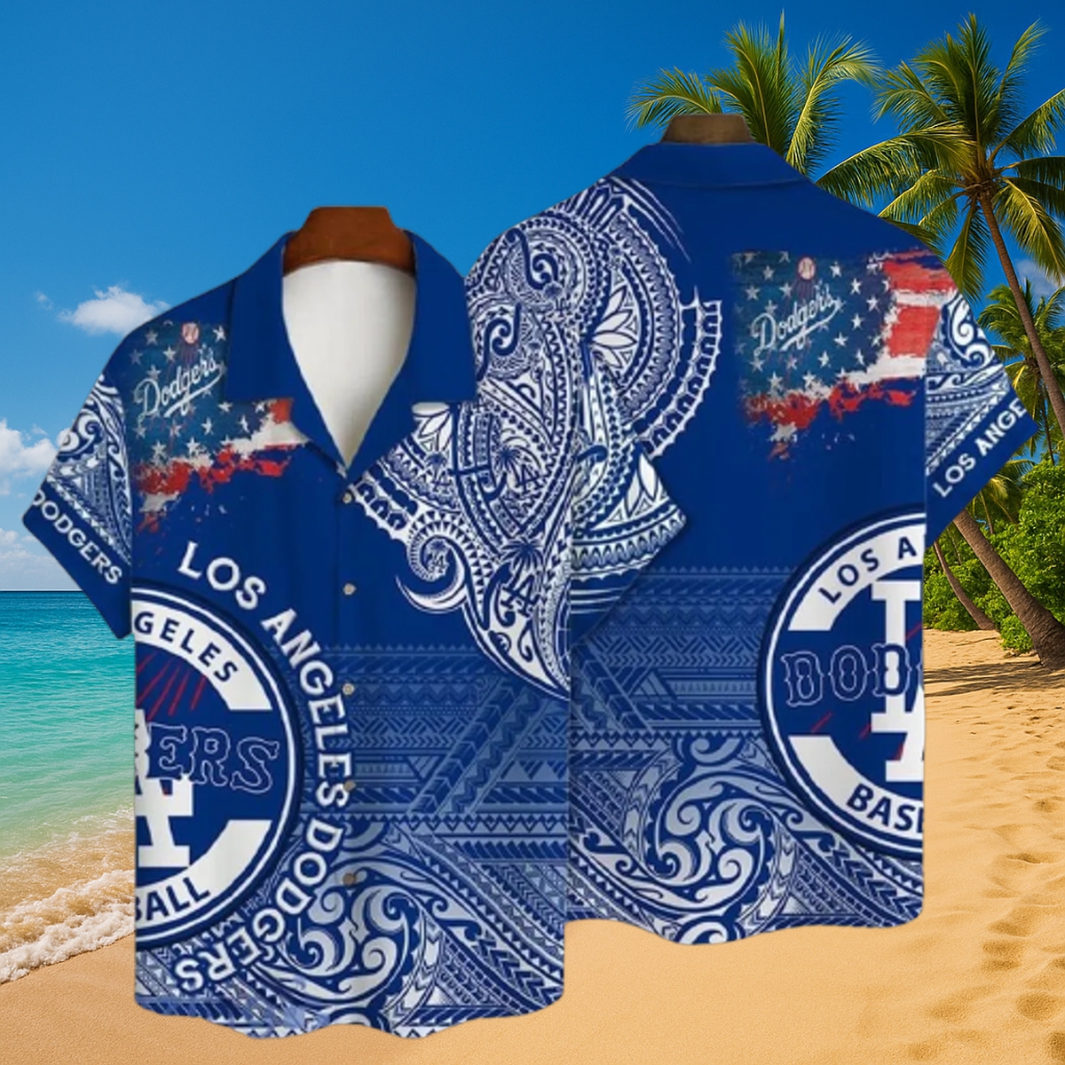 Los Angeles Dodgers Tribal Patriotic Aloha Shirt