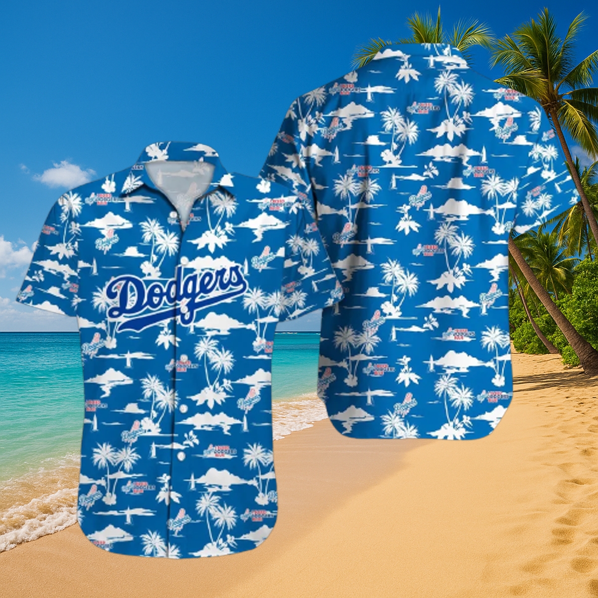 Los Angeles Dodgers Tropical Palm Print Aloha Shirt MLB